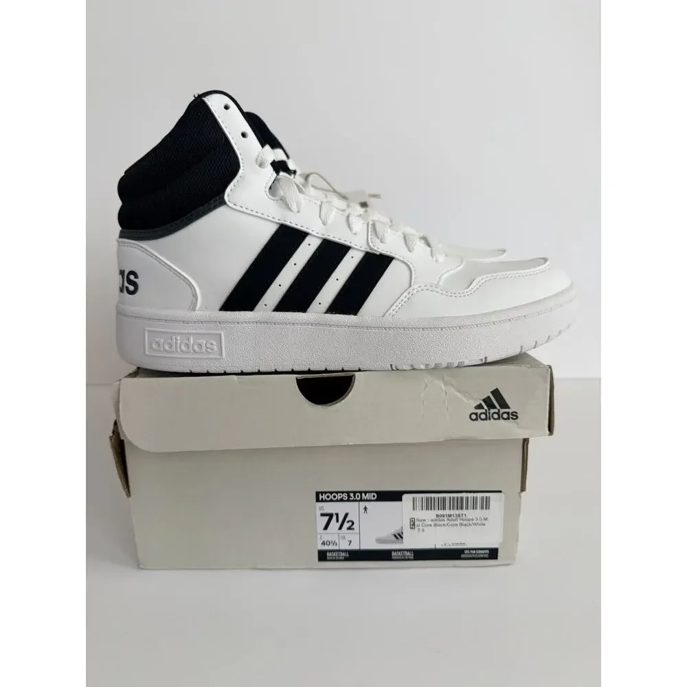 adidas Hoops 3.0 Mid Men’s Mid Top Sneakers US7.5M/9W White/Black Colorblock